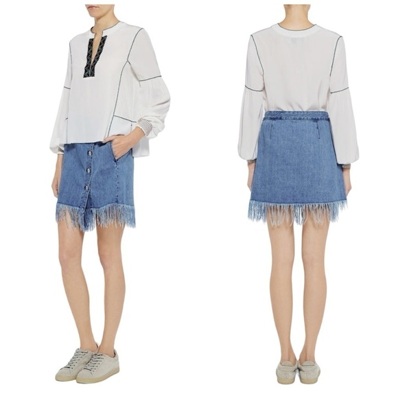 NWT 3x1 NYC Asymmetrical fringe button down denim skirt size S - Picture 2 of 13